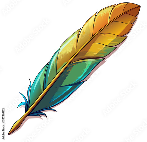 A vector illustration of a black bird feather, isolated on white, symbolizing writing or art
