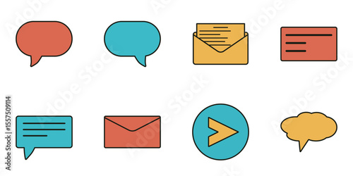 Colorful Chat and Mail Icons for Messaging App Interface, Digital Communication, and Social Media Design Elements
