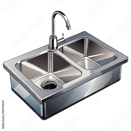 Modern Stainless Steel Double Kitchen Sink with Chrome Faucet: Clean, Sleek Design