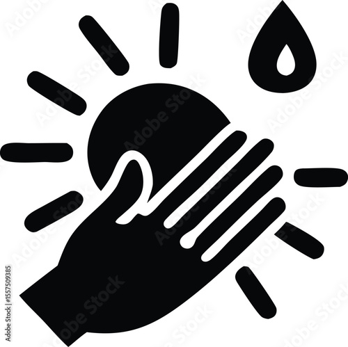 A hand gently touches a glowing light bulb symbolizing innovation creativity and the spark of a new idea with a water drop