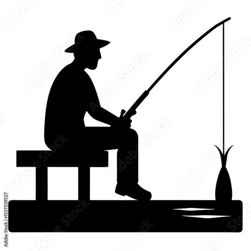 Man Fishing Silhouette Vector on Dock