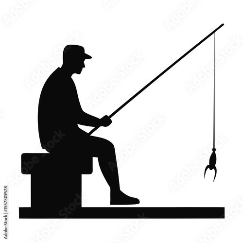 Man Fishing Silhouette Vector on Dock