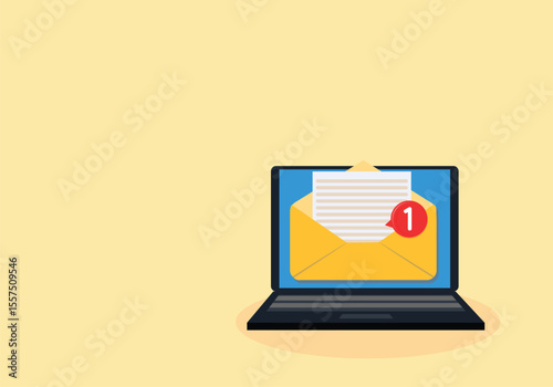 Laptop with e mail. Email notification sign, business concept

