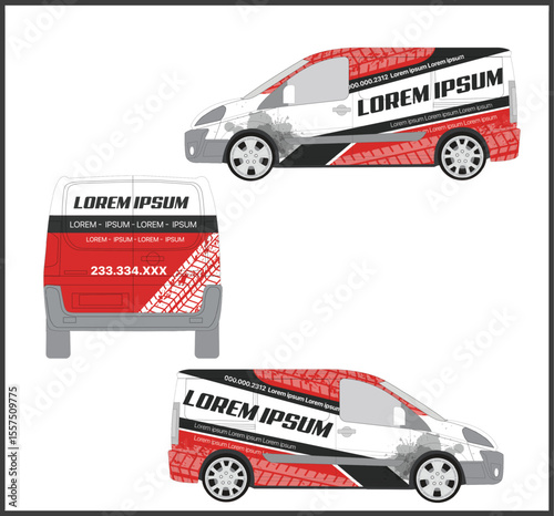 Van Wrap Design with Red and Black Graphics