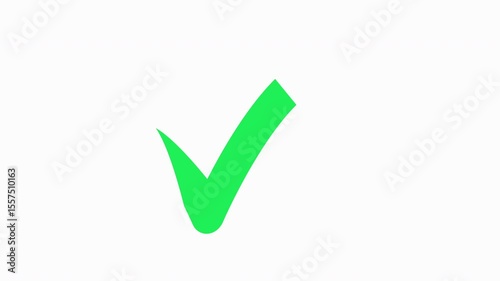 Green checkmark animation. Yes tick. Correct check mark symbol. Yes sign. Correct vote icon on white background. Animated green tick