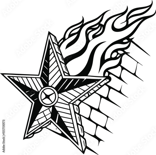 A powerful tribal skull tattoo design in black and white, a striking vector illustration with symbolic animal and cross patterns