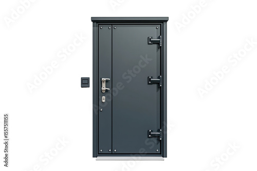 A secured gray metal door against a stark black backdrop a symbol of safety and privacy with on transparent background