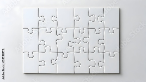 White puzzle pieces on table, solving concept, blank background, teamwork