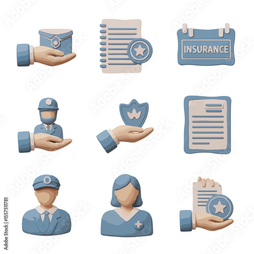 Set of icons representing insurance and security services
