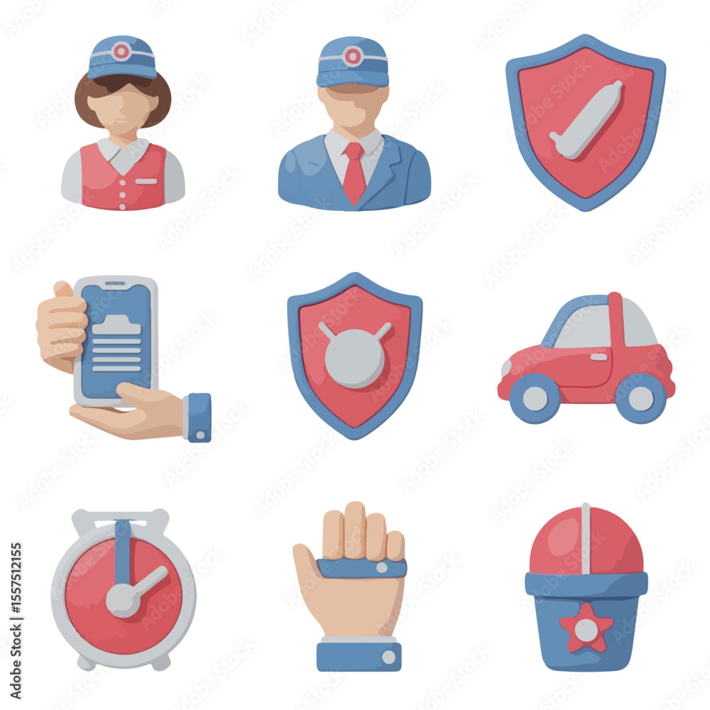 Fototapeta premium Icon set depicting security and safety themes