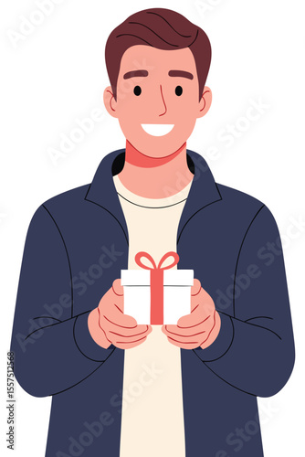 Joyful Man Holding a Small Gift Box for a Celebration Surprise, Representing the Spirit of Giving and Sharing Moments of Happiness and Joy