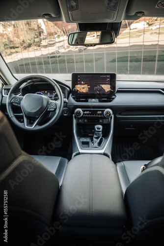 Close-up of the interior of a modern automobile. Interior details. Concept of auto parts, buying auto and interiors.