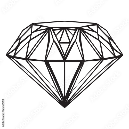 Geometric outline of a brilliant cut diamond on a white background