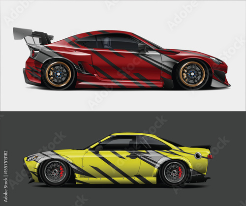 Two Sport Cars with Aggressive Graphics Digital illustration