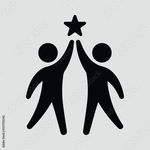 Silhouette teamwork reaching for star success together Vector illustration