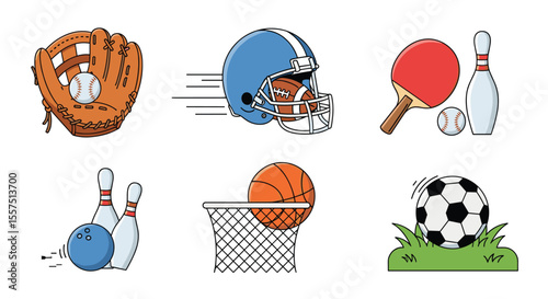 Collection of Diverse Sports Equipment and Action Illustrating Various Athletic Pursuits and Games Played Globally