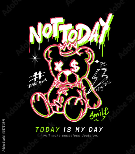 typography slogan with colorful bear doll graphic vector illustration  