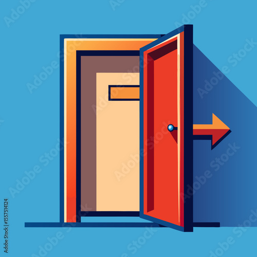 The image depicts an open wooden door within a doorframe, suggesting an entrance or exit to a room or space