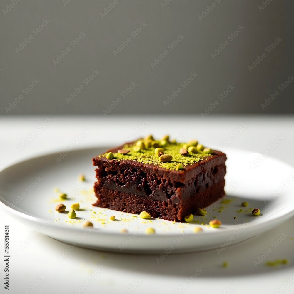 Chocolate brownie with pistachio nuts. Created with Generative AI Technology. Chocolate brownie with pistachio nuts. Created with Generative AI Technology.