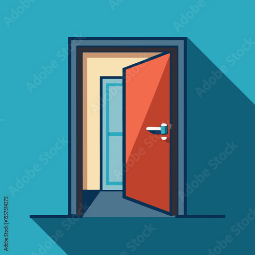 The image depicts an open wooden door within a doorframe, suggesting an entrance or exit to a room or space