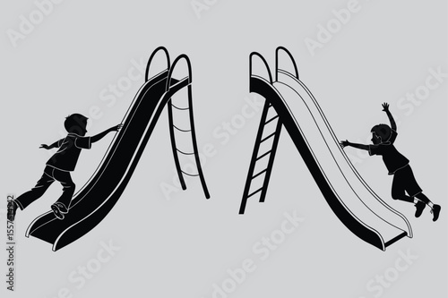 Boy sliding down a slide silhouette vector design art and illustration