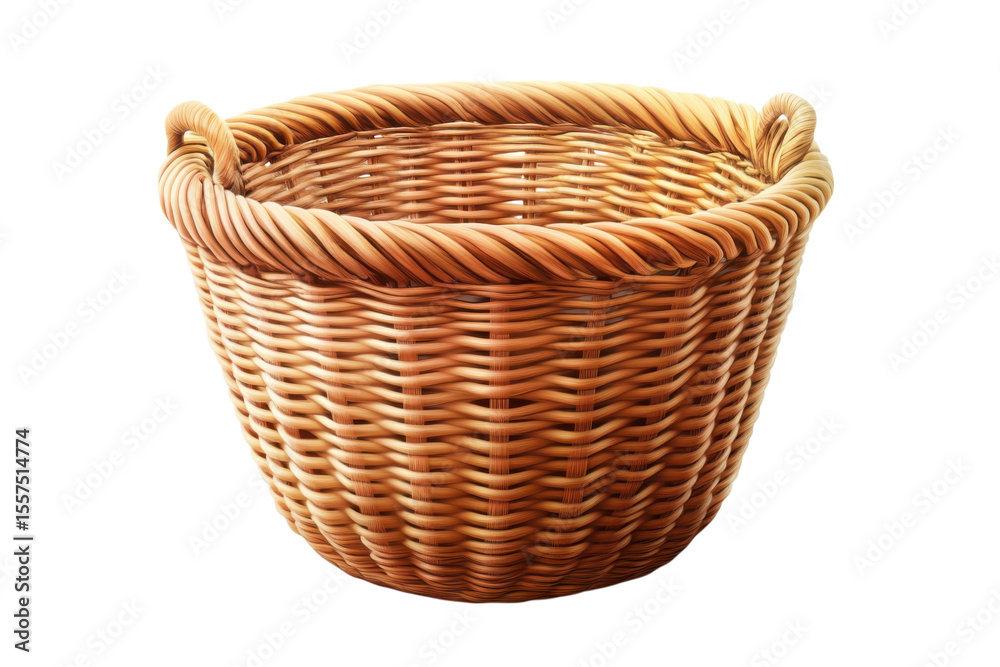 A handcrafted wicker basket evoking rustic charm and timeless traditions with its warm on transparent background A handcrafted wicker basket evoking rustic charm and timeless traditions with its warm on transparent background