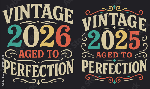 Vintage 2025 Age to perfection . Vintage Retro Birthday 2025