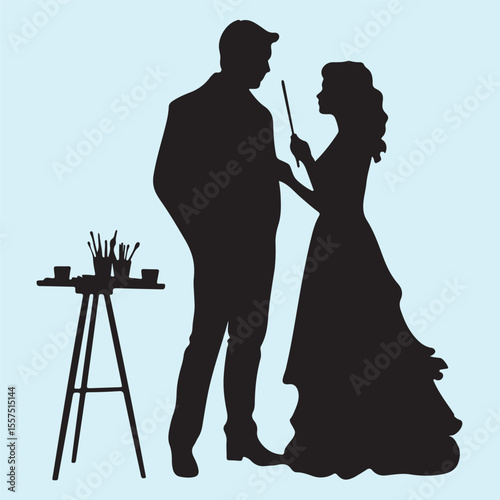 Romantic Couple in Silhouette, Artistic Love Portrait