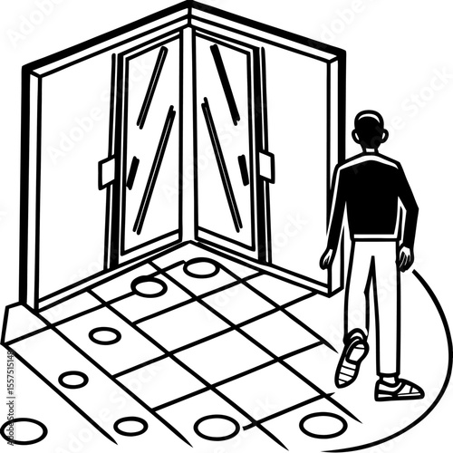 Business people silhouettes: a businessman on a roof, a man on a ladder, and a person in a bar, all in vector cartoon illustration