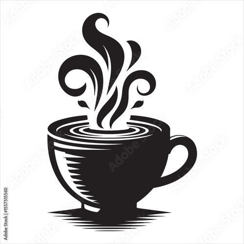 Steaming Coffee Cup Silhouette - A Moment of Warmth 