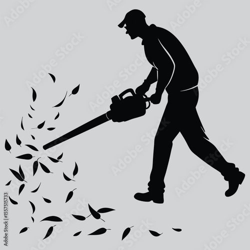 Man using a leaf blower silhouette vector design art and illustration