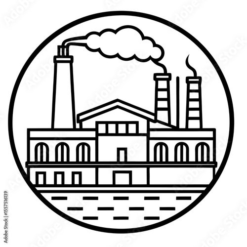 Illustration of a factory and industry logo design black and white
