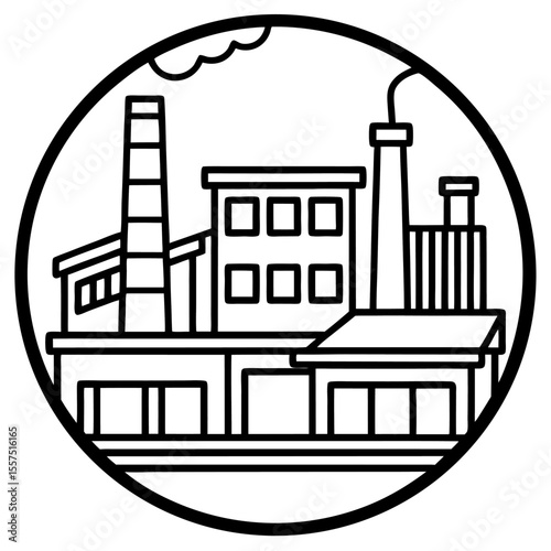 Illustration of a factory and industry logo design black and white
