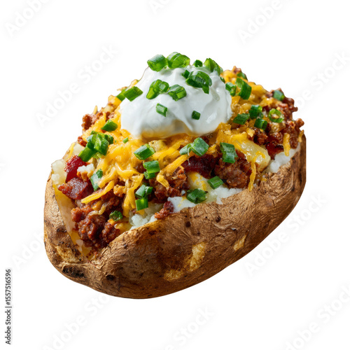 Loaded Baked Potato with Chili, Cheese, and Sour Cream