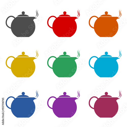 Simple black teapot illustration icon isolated on white background. Set icons colorful