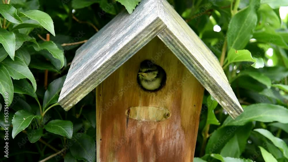 Blaumeisen Küken verlässt das Haus