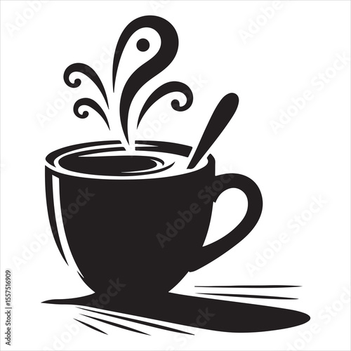 Steaming Coffee Cup Silhouette - A Moment of Warmth 