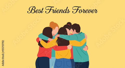 Group of Friends Embracing in a Circle, Wearing Casual Clothes, Friendship Concept