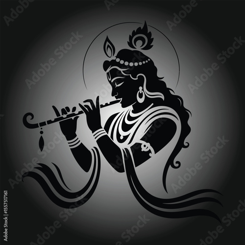 Elegant Silhouette of Lord Krishna Playing Flute on a Gradient Background