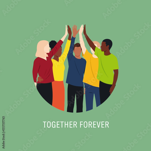 Diverse Group of People Giving High Five, Celebrating Togetherness and Unity