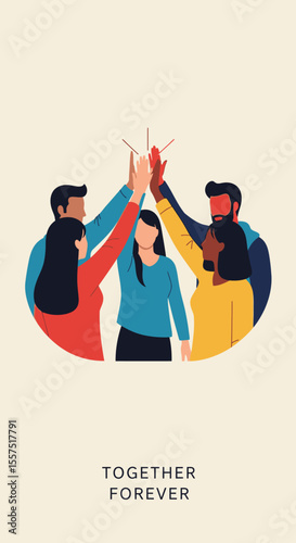 Diverse Group of People High-Fiving, Celebrating Unity and Teamwork.