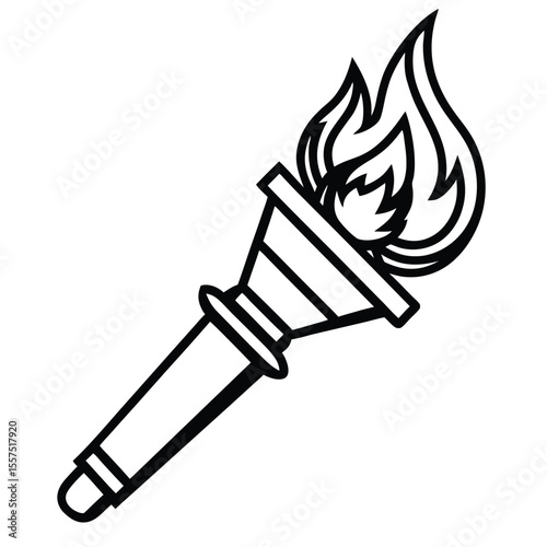 Torch flame icon black line art vector logo
