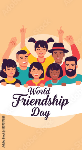 Diverse Group of Smiling Friends Celebrating World Friendship Day