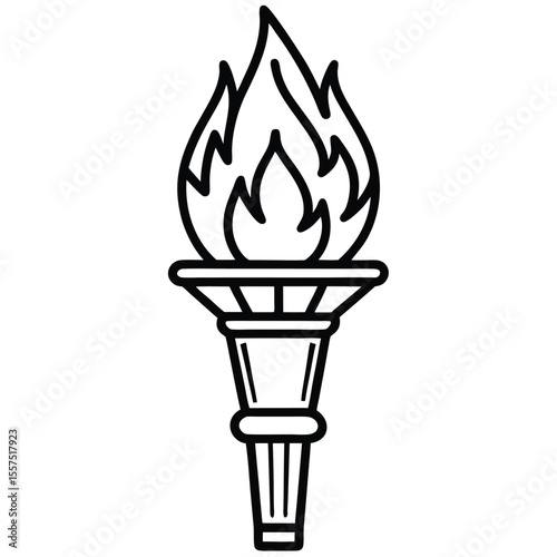 Torch flame icon black line art vector logo
