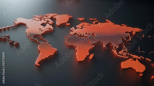 Dotted orange world map displayed on a dark grey background showing continents like Africa Europe Asia and the Americas