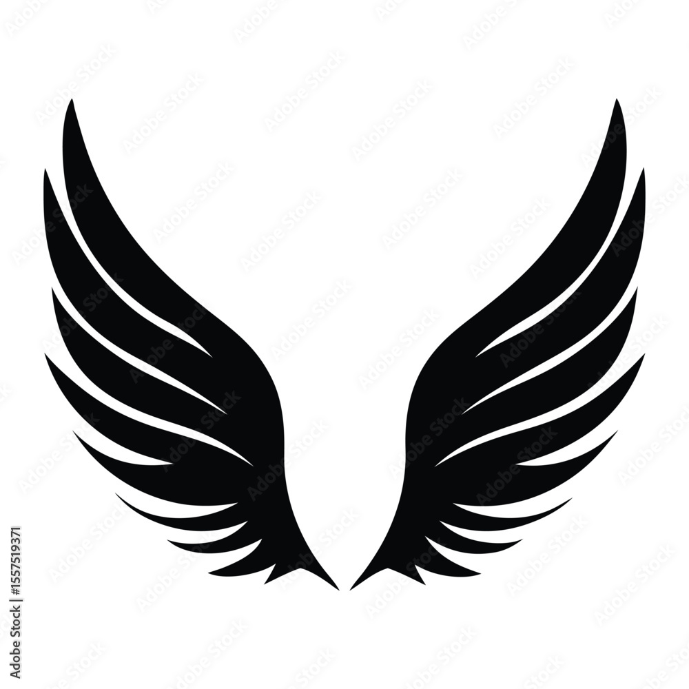 Obraz premium Feathered wings vector illustration featuring an eagle or angel symbol design, perfect for tattoos or logos