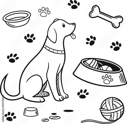 Cute cartoon puppy and kitten with a bone, a fun illustration for pet lovers