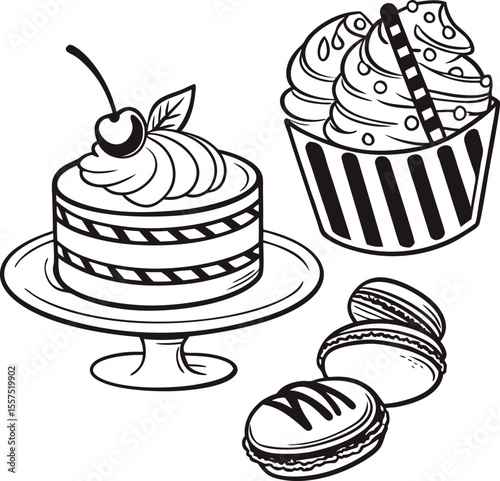 A delectable vector illustration featuring a set of sweet dessert cakes, perfect for a birthday celebration