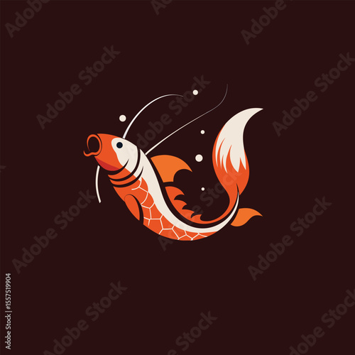 Illustration of an orange and white koi fish against a dark background