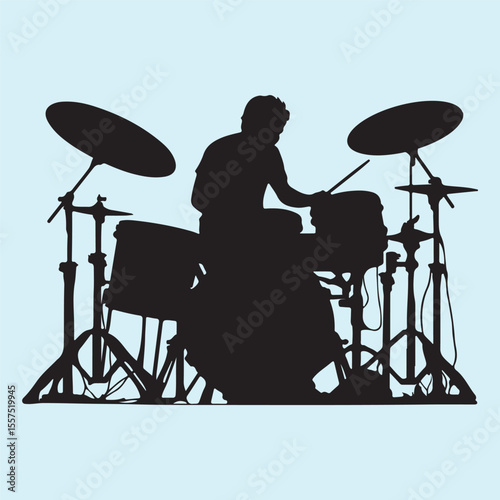 drummer silhouette ,Percussionist with Drum Kit